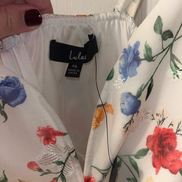 Lulus So Elevated Ivory Floral Jacquared Tie-Strap High-Low Midi Dress - Picture 2 of 2